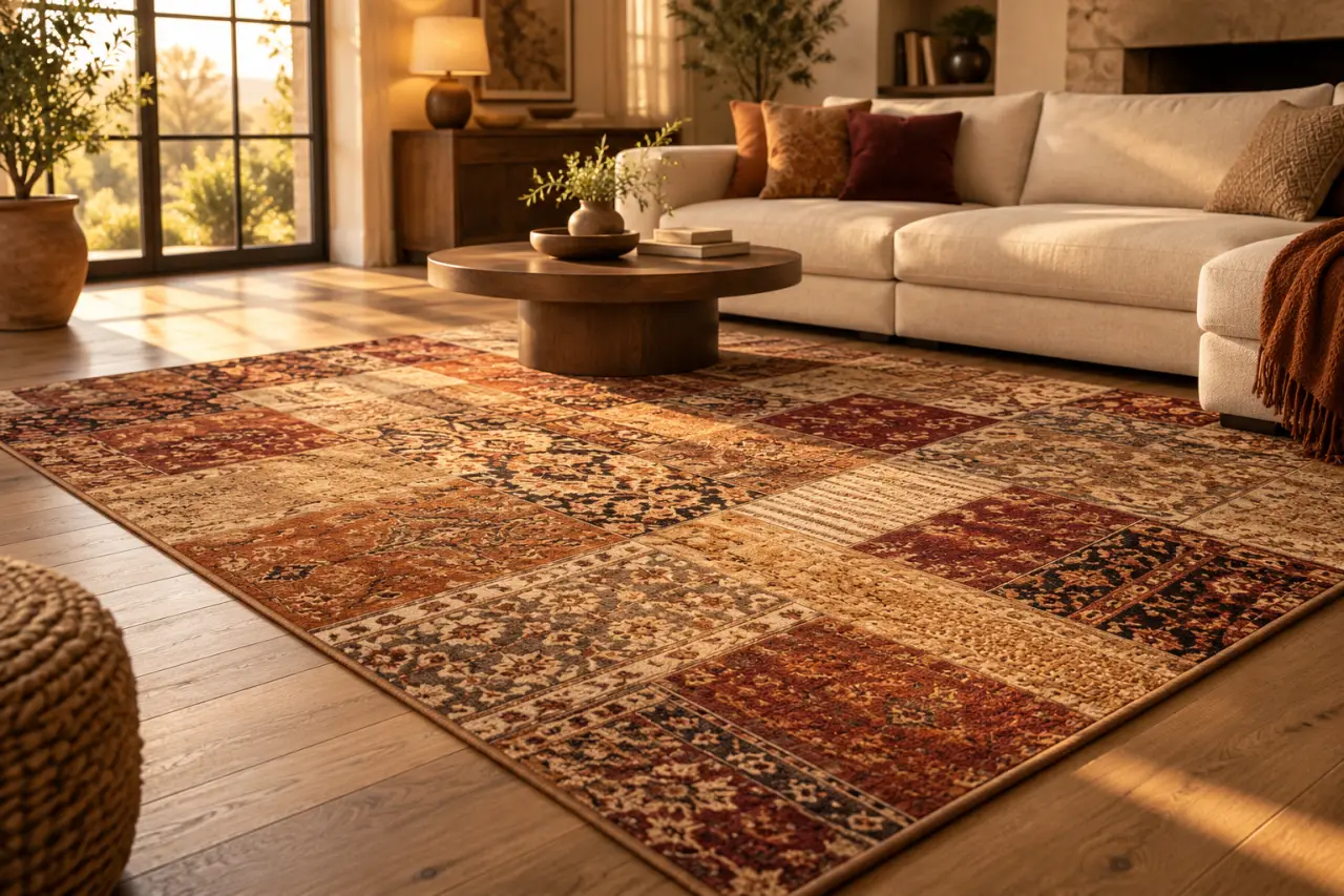 Tapis patchwork : choisissez entre fragments anciens et effet décoratif régulier