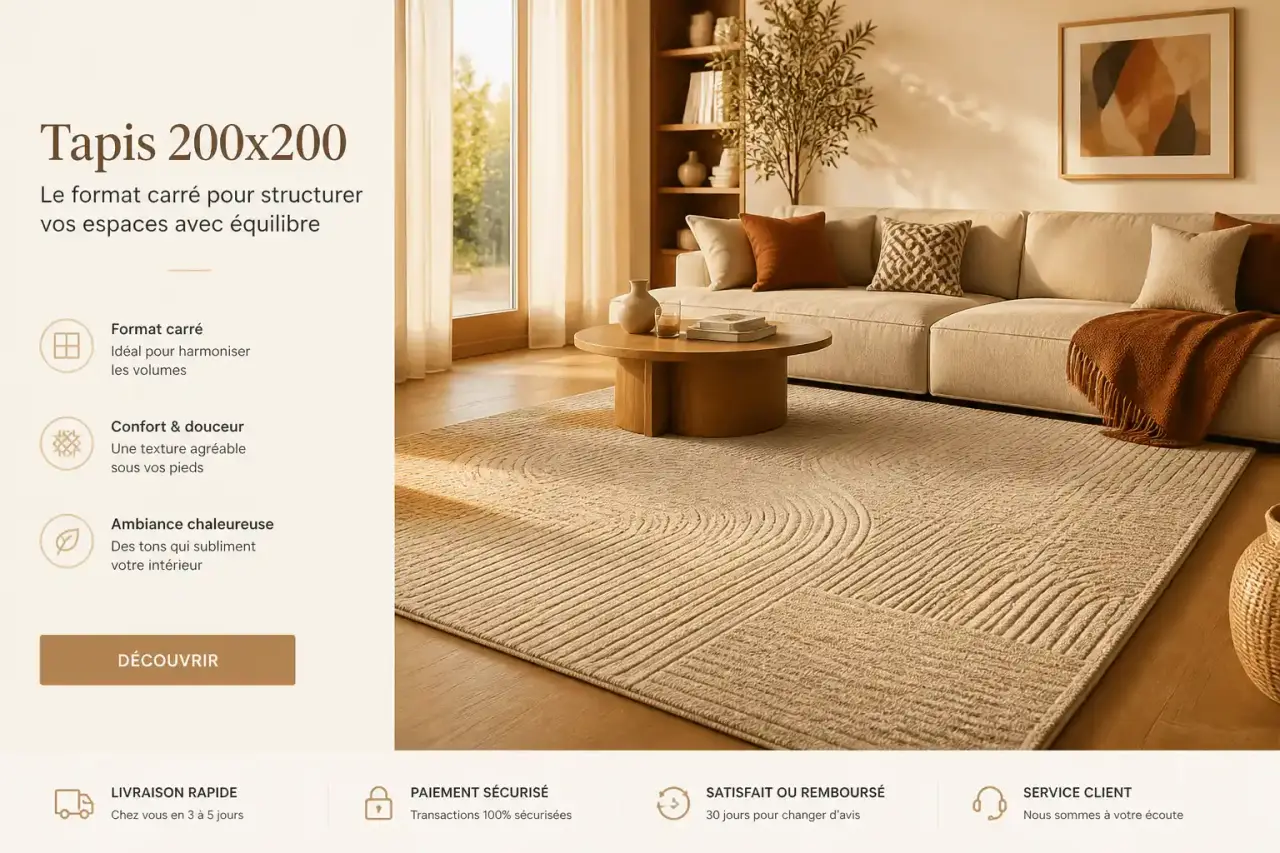 Tapis 200x200 : le format carré pour structurer vos espaces avec équilibre