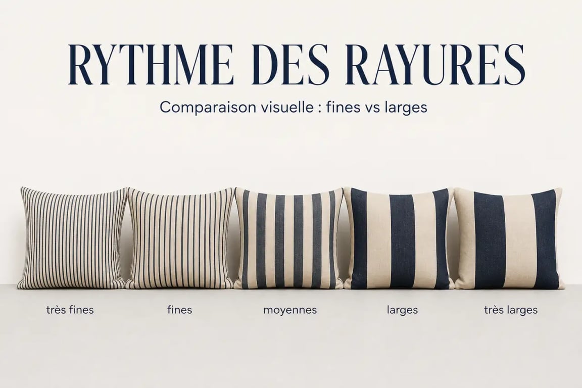 Comparaison visuelle de coussin rayures à bandes fines et larges