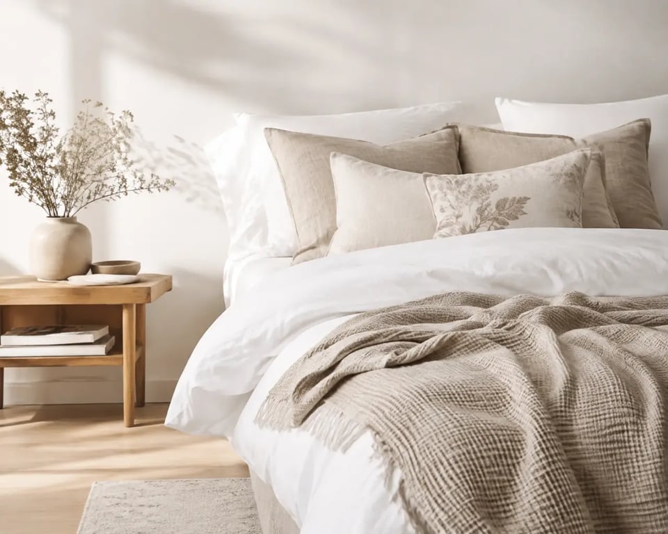 Coussin scandinave dans une chambre nordique douce et apaisante