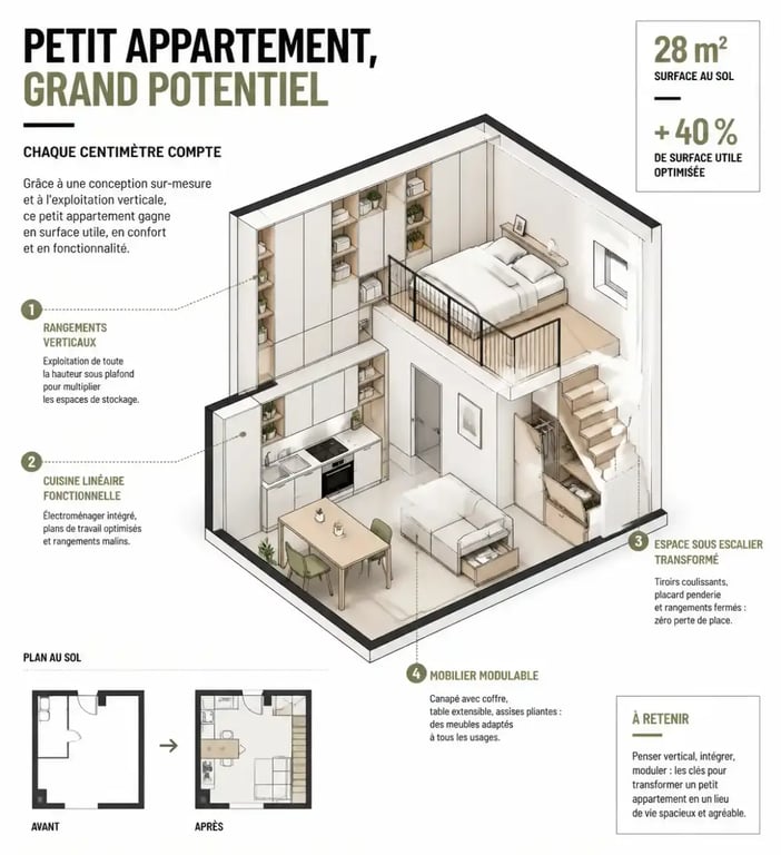 Optimisation espaces d'un intérieur avec rangements verticaux et sous-escalier aménagé