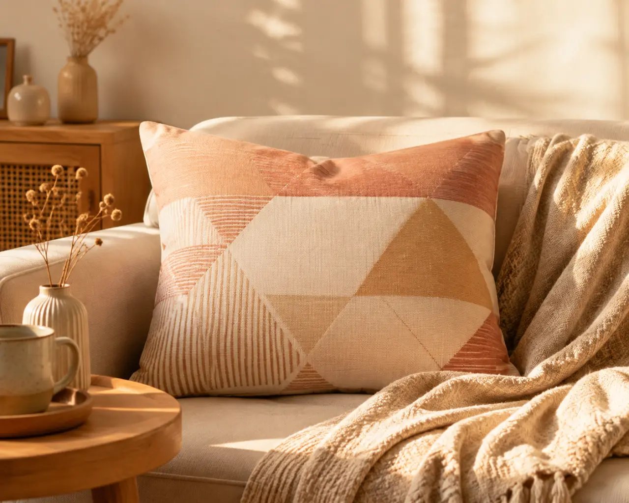 Coussin scandinave : couleurs douces, motifs géométriques et ambiance cosy