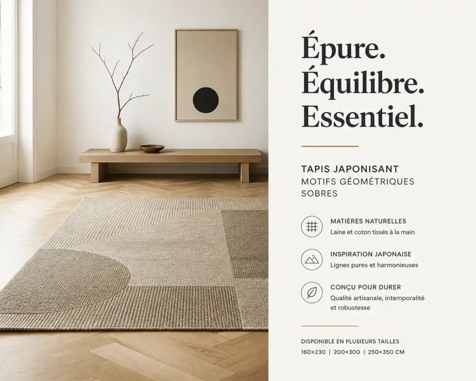 Tapis japonisant minimaliste dans un salon moderne pour une décoration zen