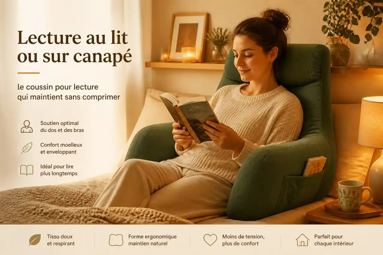 Lecture au lit ou sur canapé : le coussin pour lecture qui maintient sans comprimer