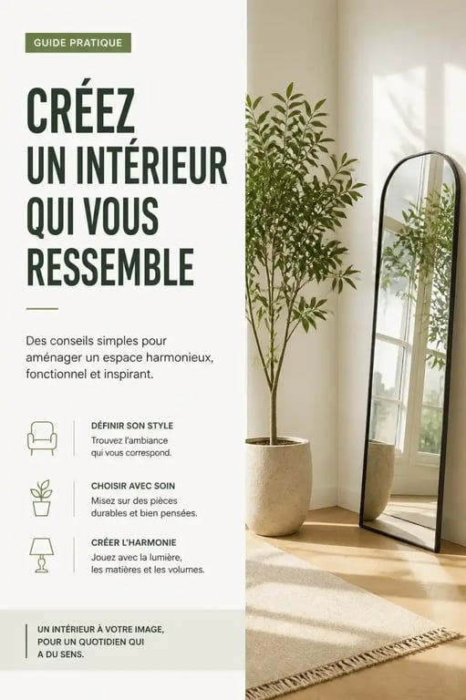 Décoration d'un angle perdu avec une plante verte et un miroir