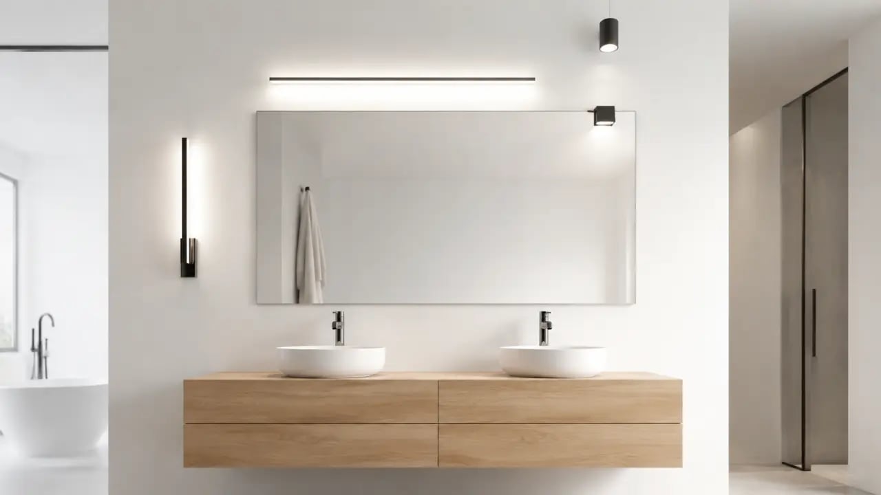 Éclairage miroir salle de bain : comparaison visuelle des principaux formats autour d’un miroir