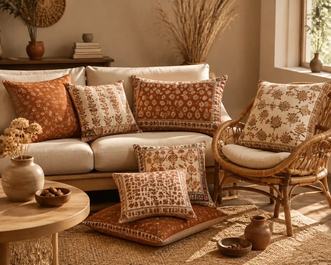 Coussin indie : motifs block print, coton artisanal et formats à choisir