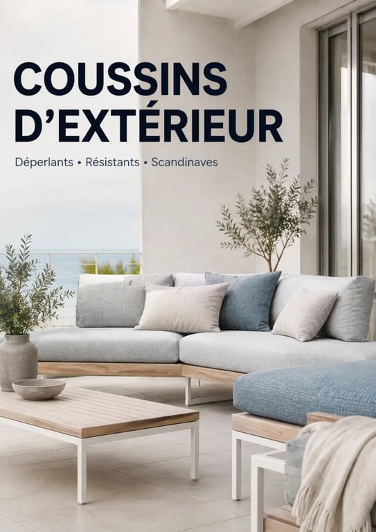 Coussin scandinave déperlant sur une terrasse au style nordique